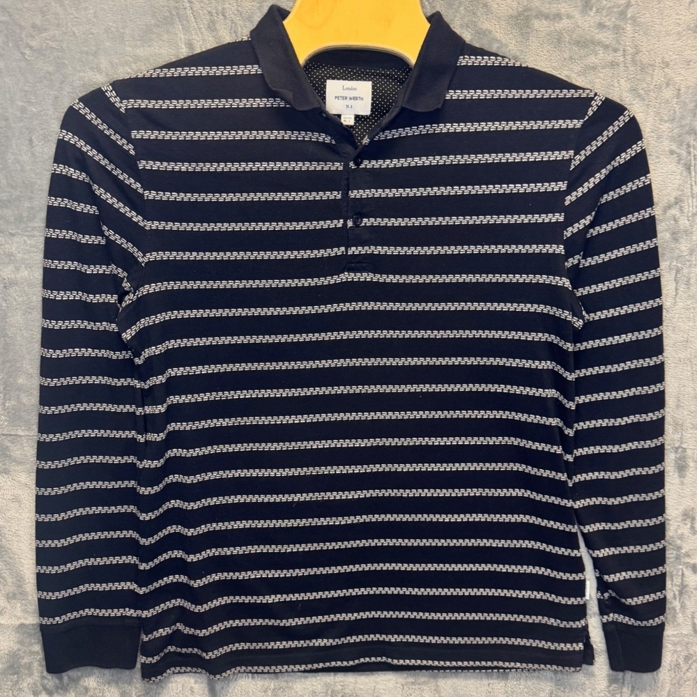 2148 | Peter Werth Jacobin Striped Long Sleeve Polo Shirt Black Mens L